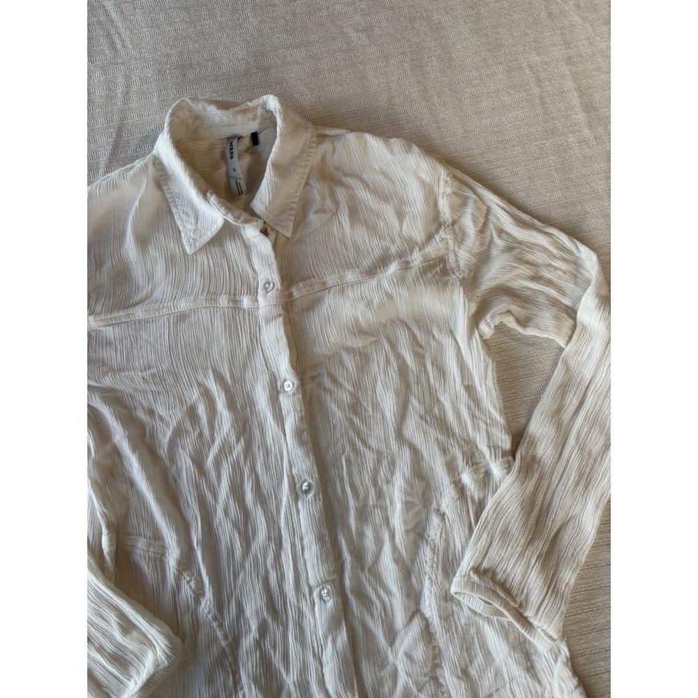Prana Fernie White Crinkle Gauze Button Down Tunic Shirt Small Swim Cover Up